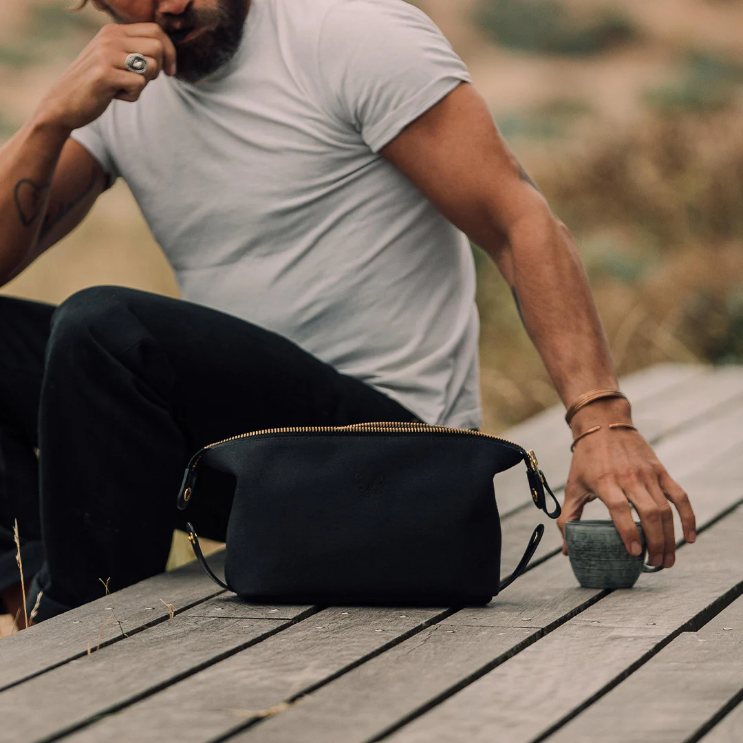 Canvas Wash Bag / Dopp Kit - Black - Image 11