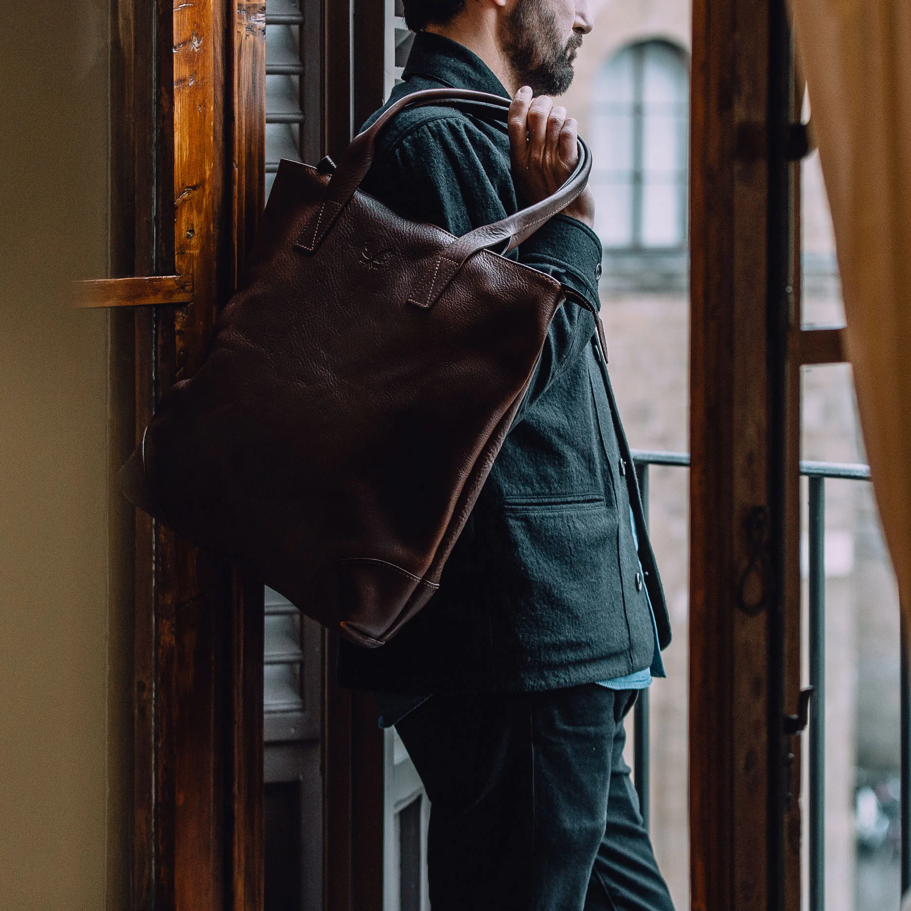 Leather Tote - Brown - Image 13