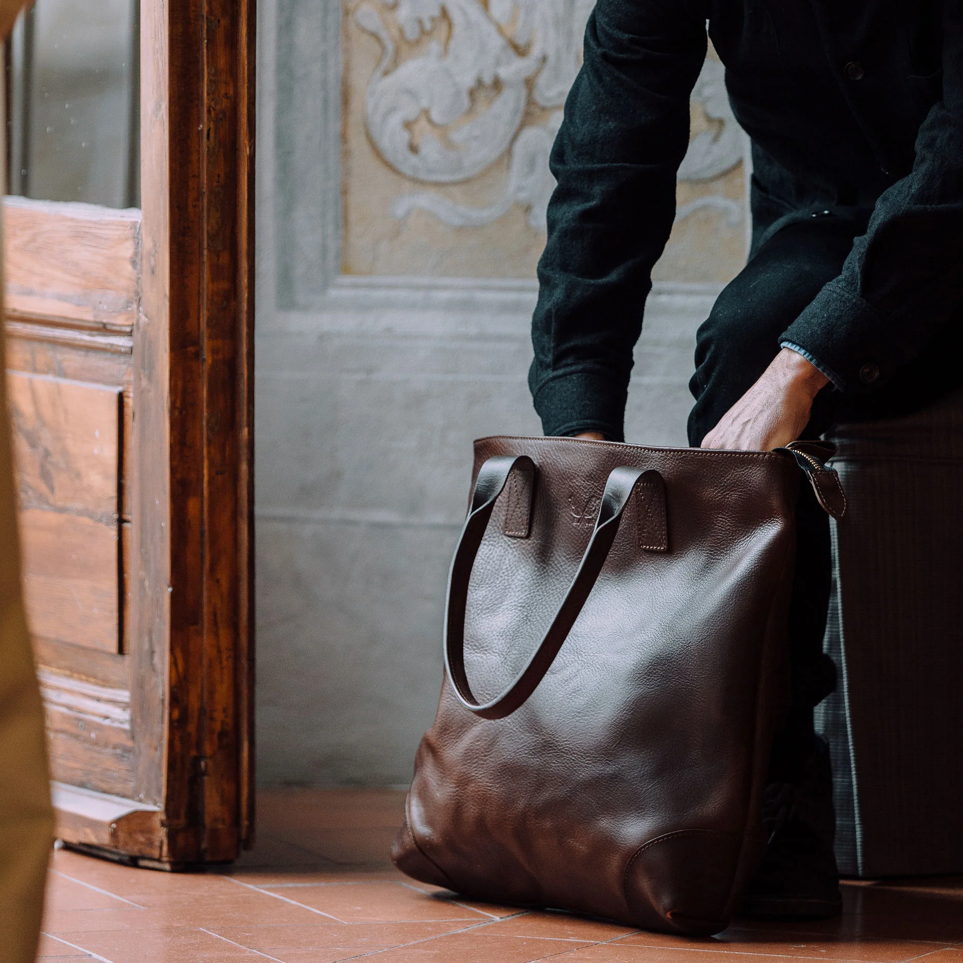 Leather Tote - Brown - Image 7