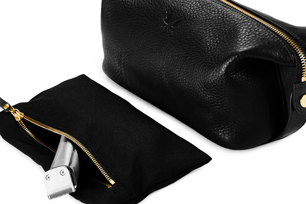 Leather Wash Bag / Dopp Kit - Black - Image 5