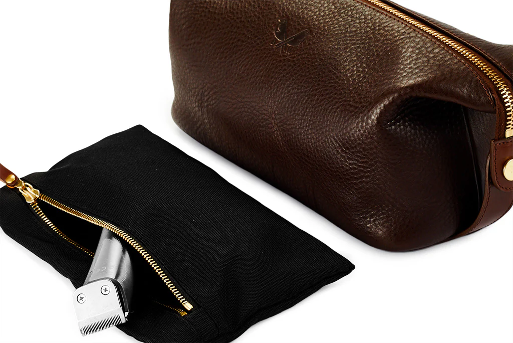 Leather Wash Bag / Dopp Kit - Brown - Image 5