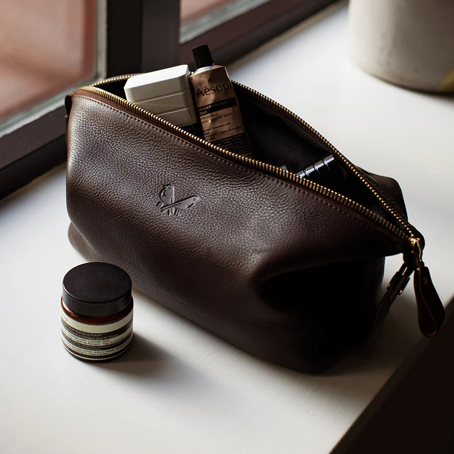 Leather Wash Bag / Dopp Kit - Brown - Image 9