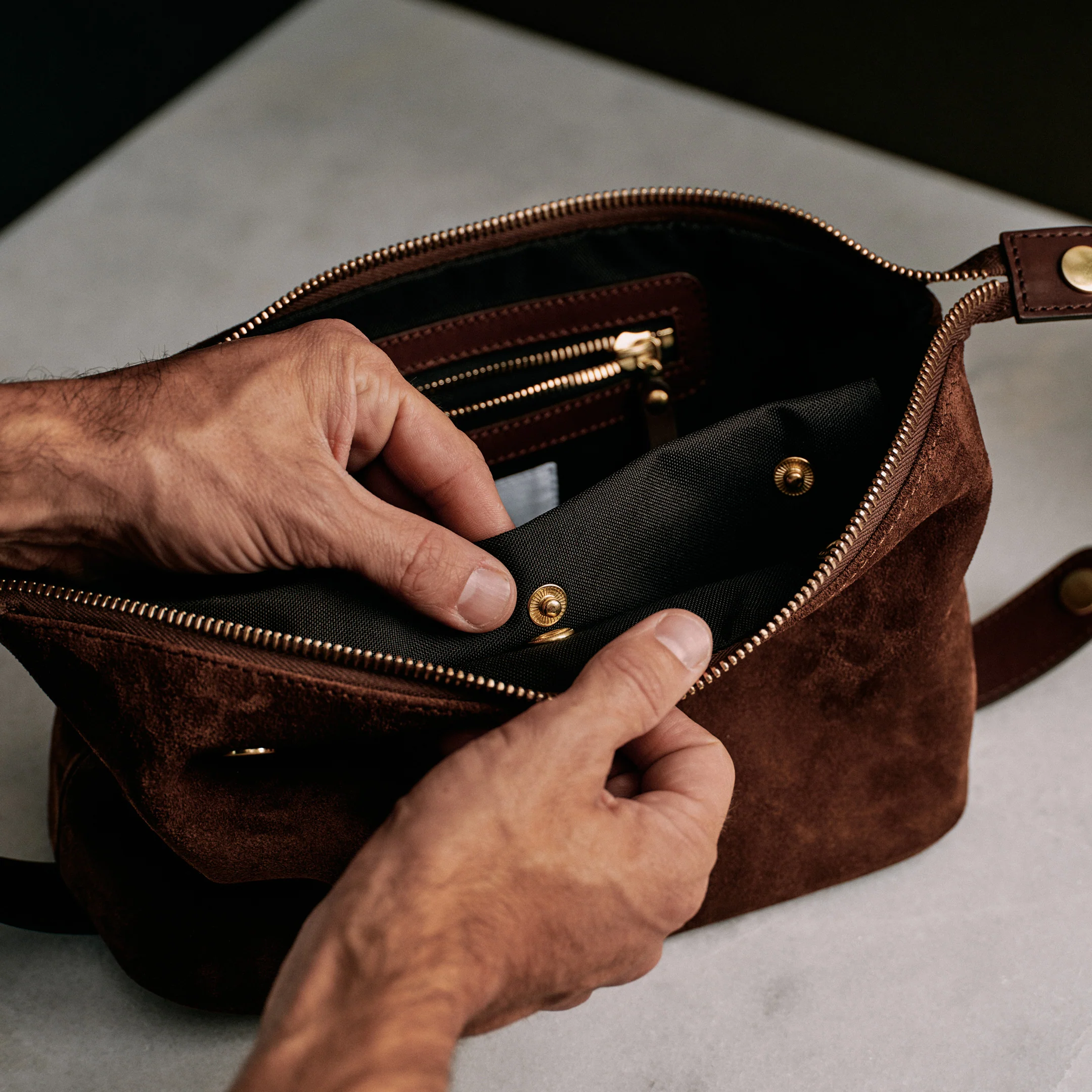 Suede Wash Bag / Dopp Kit - Tobacco Brown - Image 10