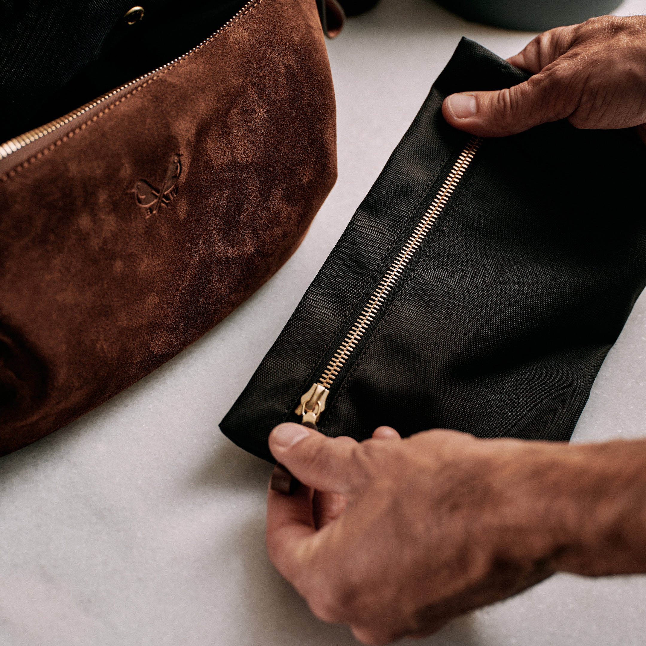 Suede Wash Bag / Dopp Kit - Tobacco Brown - Image 11