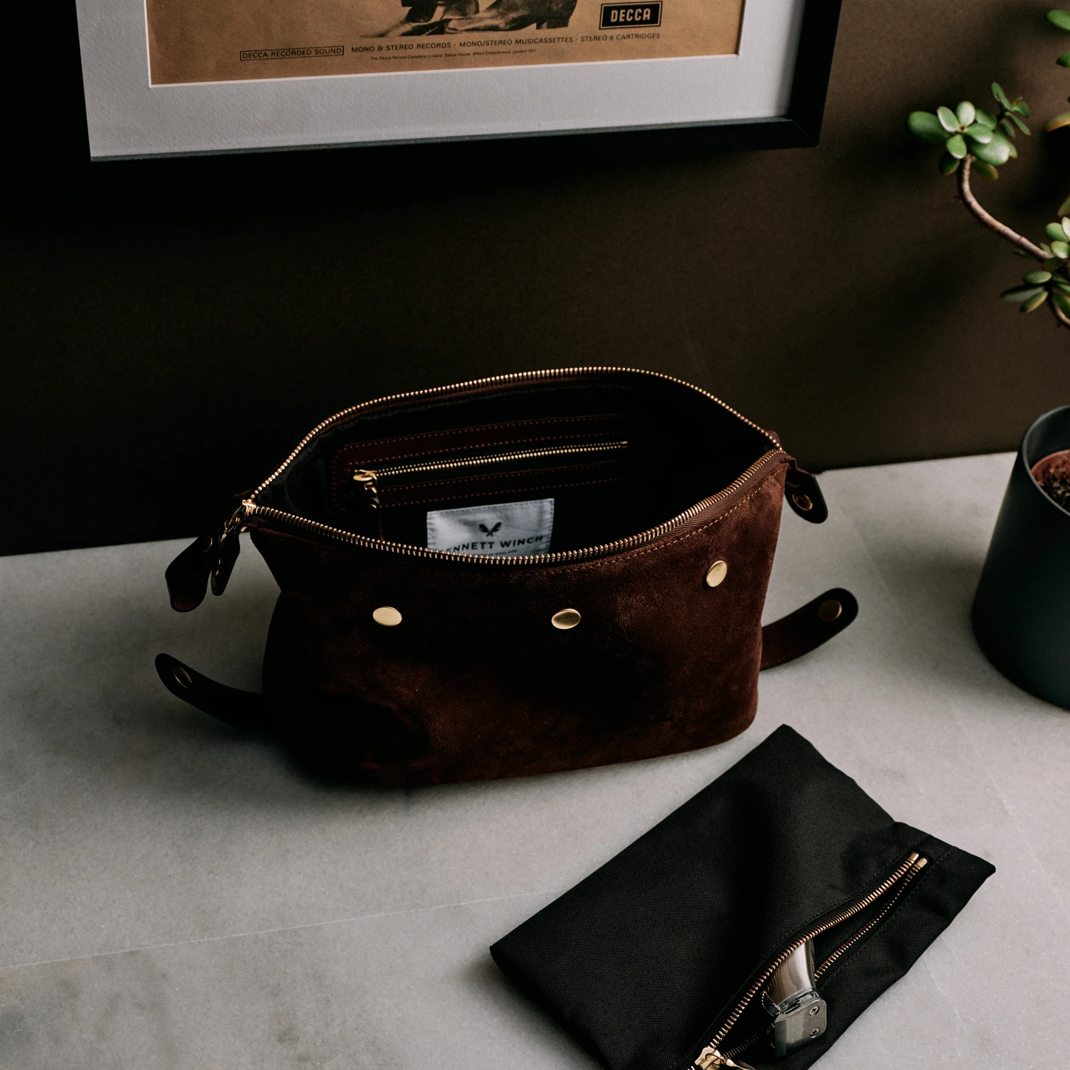 Suede Wash Bag / Dopp Kit - Tobacco Brown - Image 12