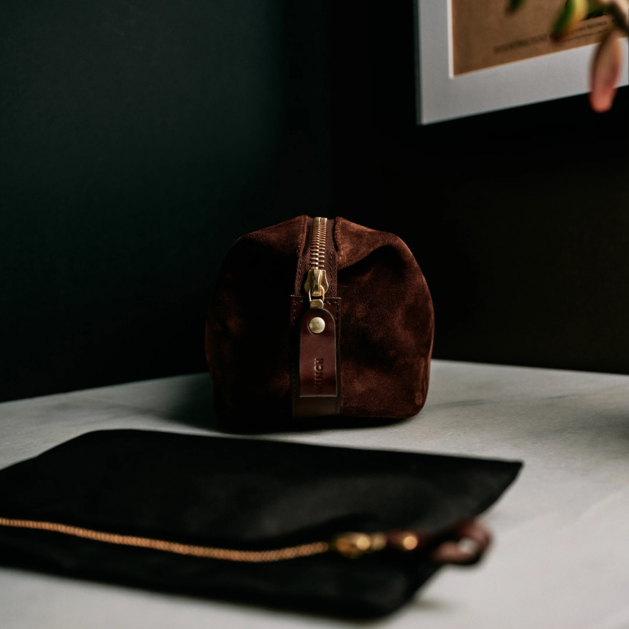 Suede Wash Bag / Dopp Kit - Tobacco Brown - Image 14