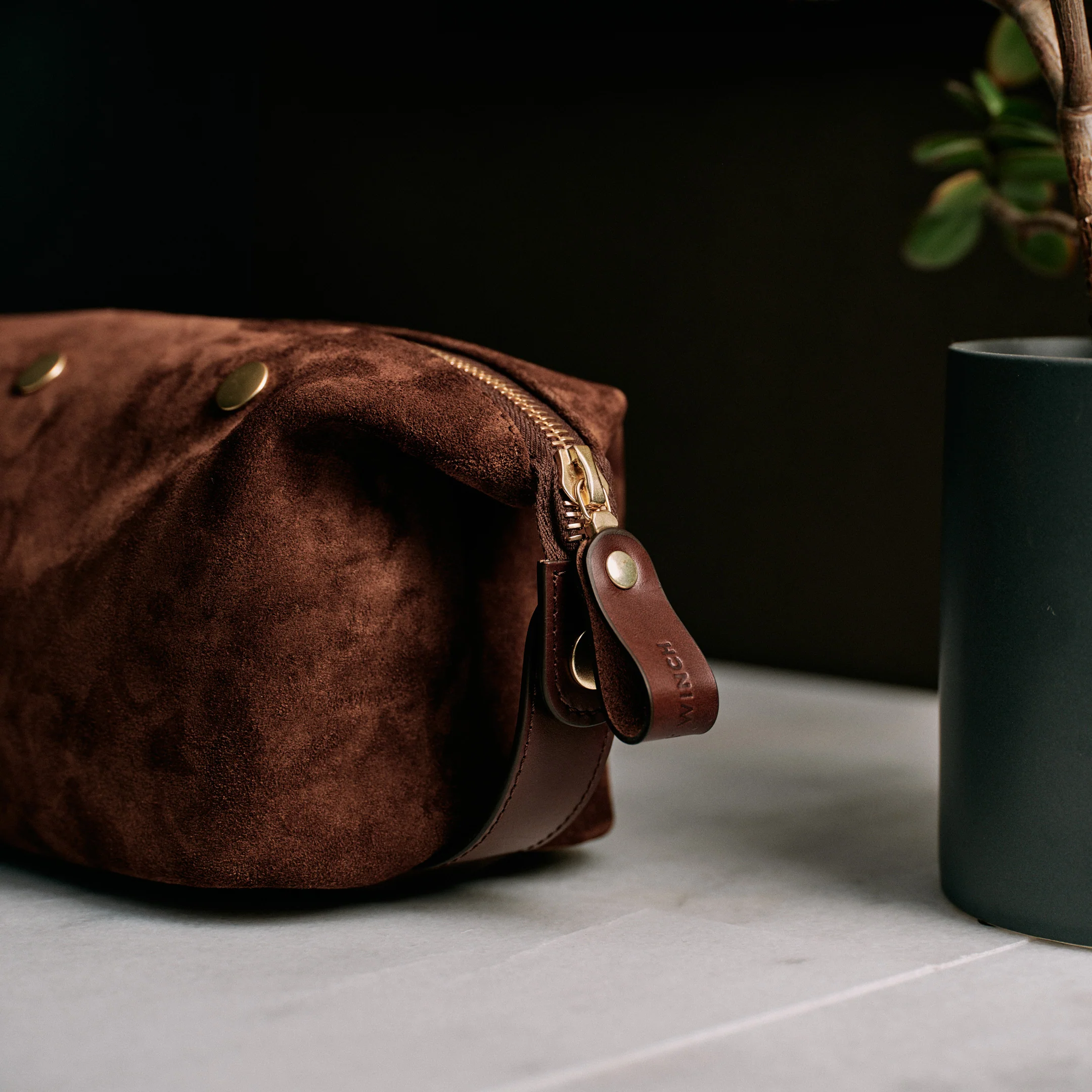 Suede Wash Bag / Dopp Kit - Tobacco Brown - Image 15