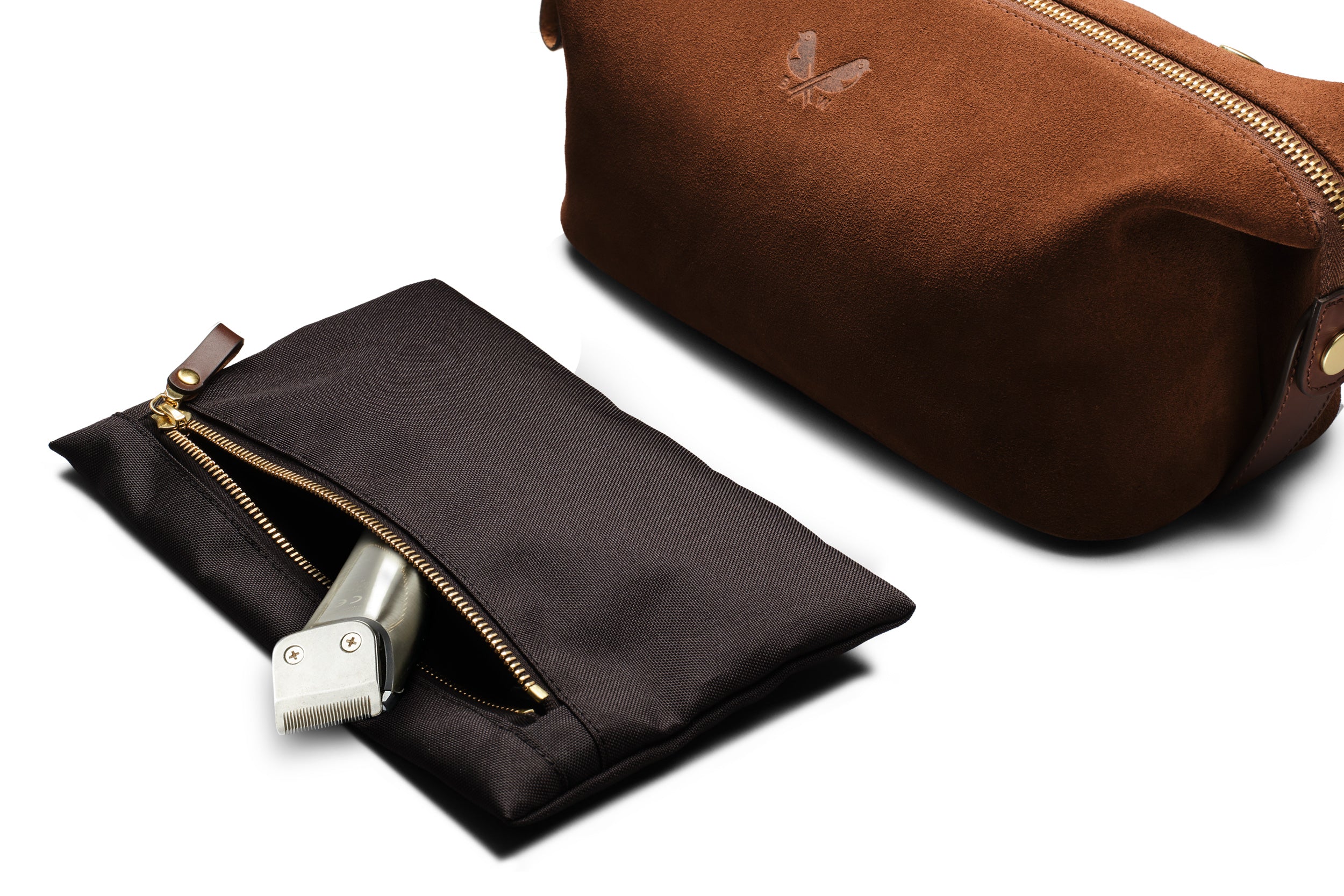 Suede Wash Bag / Dopp Kit - Tobacco Brown - Image 6